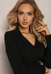 Renee - Czarna Koszulowa Sukienka z Rozkloszowanym Dołem z Wiskozy Zeudilla. Kolor: czarny. Materiał: wiskoza. Typ sukienki: koszulowe. Długość: midi