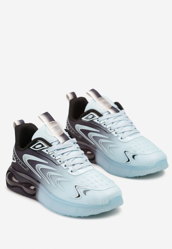 Born2be - Niebieskie Płaskie Buty Sportowe Sneakersy ze Sznurowaniem Ozdobione Cieniowaniem Risare. Okazja: na co dzień. Kolor: niebieski. Materiał: dresówka. Szerokość cholewki: normalna. Wzór: aplikacja