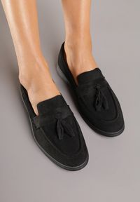 Renee - Czarne Mokasyny Ozdobione Frędzlami Meliruna. Kolor: czarny. Wzór: aplikacja. Styl: elegancki #3
