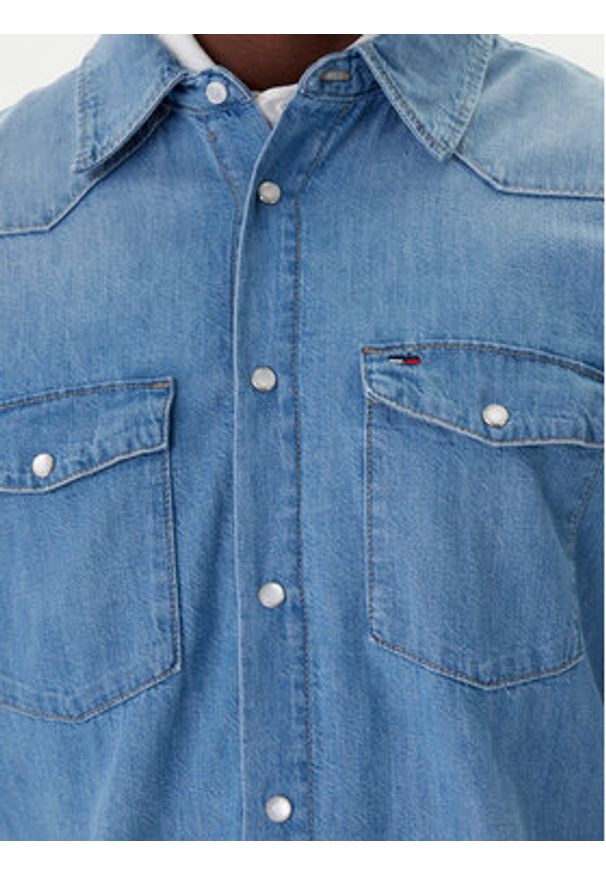 Tommy Jeans Koszula jeansowa Western DM0DM23029 Niebieski Regular Fit. Kolor: niebieski. Materiał: bawełna