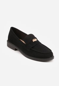 Renee - Czarne Mokasyny VICES ze Skórzaną Wkładką i Metaliczną Ozdobą Sereisana. Nosek buta: okrągły. Kolor: czarny. Materiał: skóra. Wzór: aplikacja. Obcas: na obcasie. Wysokość obcasa: niski #5