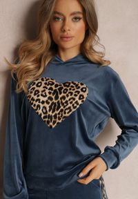 Renee - Granatowy 2-częściowy Welurowy Komplet Dresowy z Lampasami Vofru. Kolor: niebieski. Materiał: welur, dresówka. Wzór: aplikacja #2