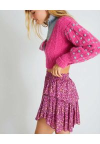 LOVE SHACK FANCY - Fioletowa spódnica z falbaną. Kolor: różowy, wielokolorowy, fioletowy. Materiał: bawełna. Wzór: aplikacja, kwiaty. Styl: klasyczny #2