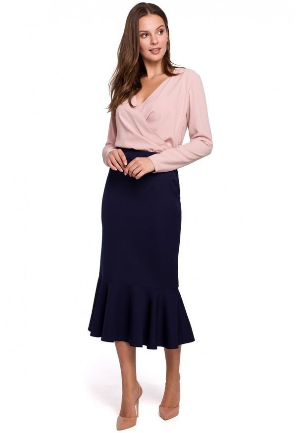 Makover - Elegancka ołówkowa spódnica midi zakończona falbaną. Materiał: elastan. Styl: elegancki
