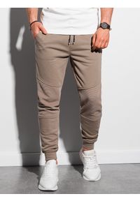 Ombre Clothing - Spodnie męskie dresowe - brązowe P954 - XXL. Kolor: brązowy. Materiał: dresówka. Wzór: gładki #4