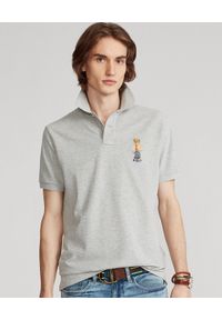 Ralph Lauren - RALPH LAUREN - Szara koszulka polo z misiem. Typ kołnierza: polo. Kolor: szary. Materiał: jeans, bawełna. Wzór: haft. Styl: klasyczny #1