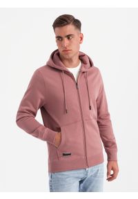 Ombre Clothing - Rozpinana bluza męska dresowa BASIC – ciemnoróżowa V4 - Rozmiar: S. Okazja: na co dzień. Typ kołnierza: kaptur. Kolor: różowy. Materiał: dresówka. Styl: casual