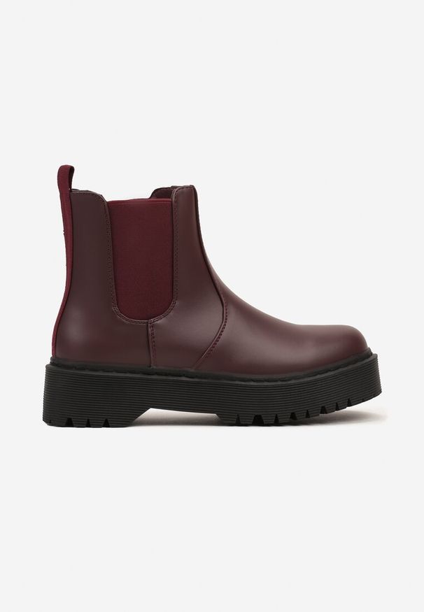 Born2be - Bordowe Ocieplane Botki Sztyblety na Grubej Podeszwie Tortiana. Okazja: na co dzień. Kolor: czerwony. Materiał: jeans. Sezon: zima. Styl: elegancki, casual