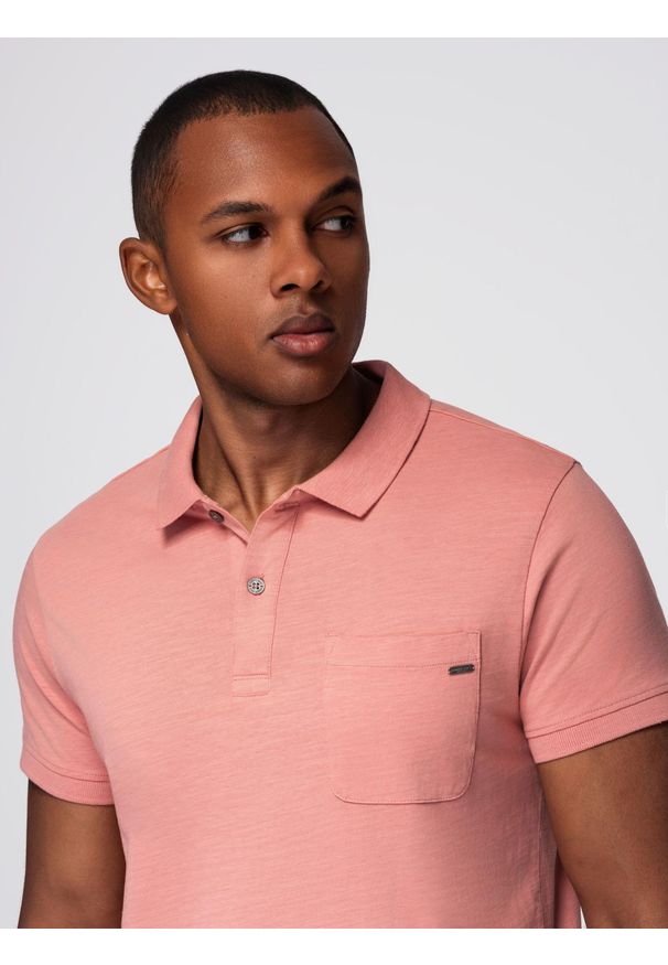 Ombre Clothing - Klasyczna koszulka polo z bawełnianej dzianiny – różowa V4 - Rozmiar: XXL. Okazja: na co dzień. Typ kołnierza: polo. Kolor: różowy. Materiał: dzianina, bawełna. Styl: klasyczny