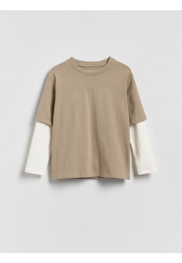 Reserved - Bawełniany longsleeve - zielony. Kolor: zielony. Materiał: bawełna. Długość rękawa: długi rękaw