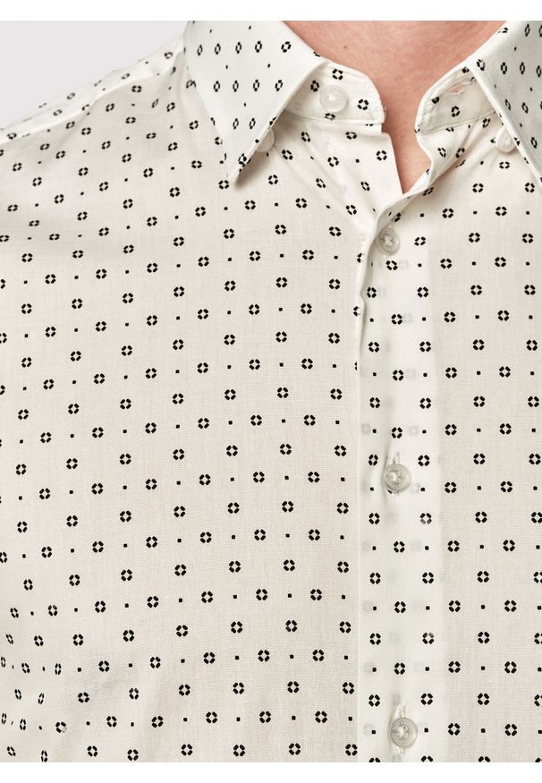 Pako Lorente - PAKO LORENTE – Biała koszula męska w drobny wzór o fasonie Slim Fit. Typ kołnierza: kołnierzyk klasyczny. Kolor: biały. Materiał: bawełna, elastan. Długość rękawa: długi rękaw. Długość: długie. Styl: klasyczny