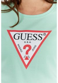 Guess - GUESS Zielony t-shirt damski z trójkątnym logo. Kolor: zielony. Materiał: bawełna. Wzór: nadruk #3