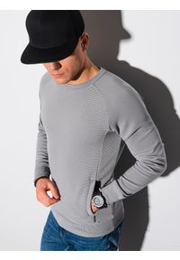 Ombre Clothing - Bluza męska bez kaptura B1156 - szara - XXL. Typ kołnierza: bez kaptura. Kolor: szary. Materiał: dresówka, bawełna, jeans, dzianina, poliester