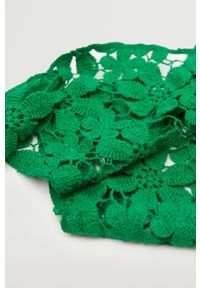 mango - Mango apaszka bawełniana Crochet kolor zielony gładki. Kolor: zielony. Materiał: bawełna. Wzór: gładki #2