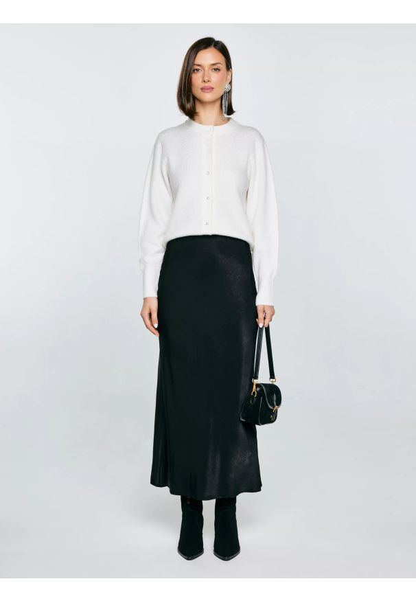 Big-Star - Spódnica damska maxi satynowa czarna Eleni 906. Okazja: na co dzień. Kolor: czarny. Materiał: satyna. Styl: casual, elegancki, wizytowy