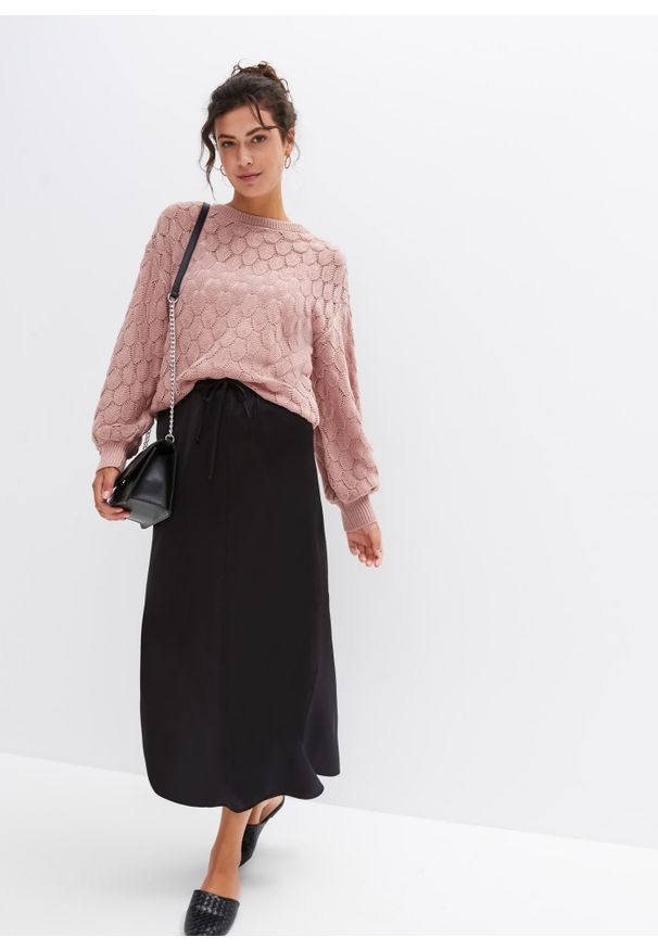 bonprix - Sweter ażurowy. Kolor: różowy. Wzór: ażurowy