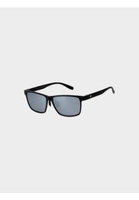 4f - Okulary przeciwsłoneczne z powłoką lustrzaną uniseks - czarne. Kształt: prostokątne. Kolor: czarny