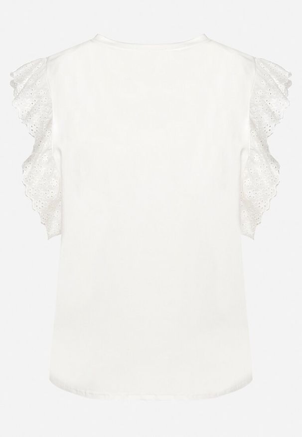 Born2be - Biały Bawełniany Top z Falbanką przy Rękawach Tiavanna. Typ kołnierza: kołnierz z falbankami. Kolekcja: plus size. Kolor: biały. Materiał: bawełna. Styl: elegancki
