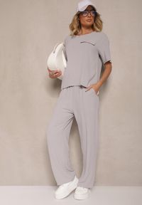 Renee - Szary Komplet w Stylu Oversize Utility Bluzka i Szerokie Spodnie Eviralitta. Kolor: szary