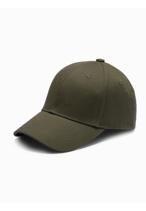 Ombre Clothing - Jednokolorowa męska czapka z daszkiem bejsbolówka – khaki V5. Kolor: brązowy. Materiał: bawełna. Wzór: ze splotem. Styl: klasyczny, sportowy, casual