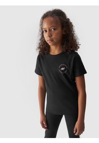 4f - 4F T-shirt gładki dziewczęcy - czarny 158 (12-13 lat). Okazja: na co dzień. Kolor: czarny. Materiał: bawełna, jersey, dzianina. Długość rękawa: krótki rękaw. Długość: krótkie. Wzór: gładki. Sezon: lato. Styl: sportowy, klasyczny, casual
