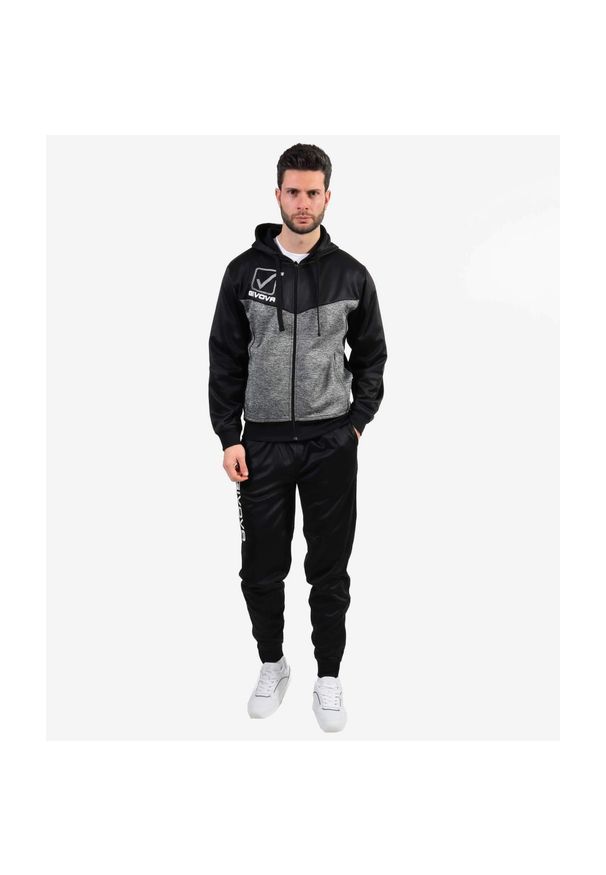 Givova Visa Melange – dres dziecięcy z polarfleece, kaptur, rozmiar XS. Okazja: na uczelnię. Kolor: czarny. Materiał: dresówka. Styl: sportowy