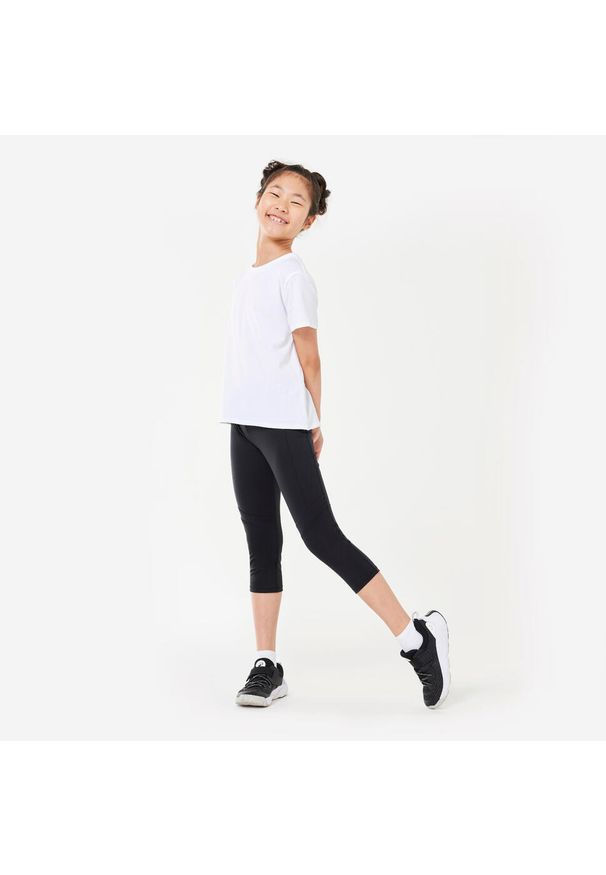 DOMYOS - Legginsy dziecięce Domyos S500 krótkie. Stan: podwyższony. Kolor: czarny. Materiał: materiał, poliester, elastan. Długość: krótkie