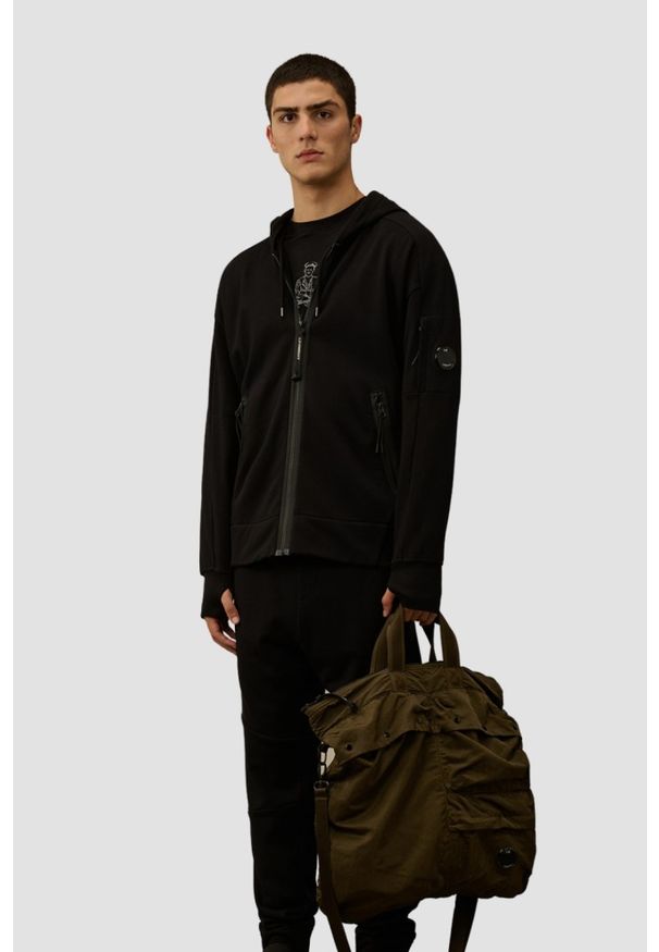 C.P. Company - C.P. COMPANY Czarna rozpinana męska bluza Hooded Open, Rozmiar XL. Kolor: czarny. Materiał: bawełna. Wzór: jednolity