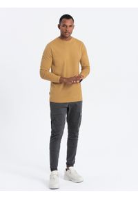 Ombre Clothing - Męski longsleeve BASIC z okrągłym dekoltem - musztardowy V10 OM-LSBL-0106 - XXL. Kolor: żółty. Materiał: bawełna, materiał. Długość rękawa: długi rękaw. Wzór: gładki, jednolity. Styl: klasyczny #5