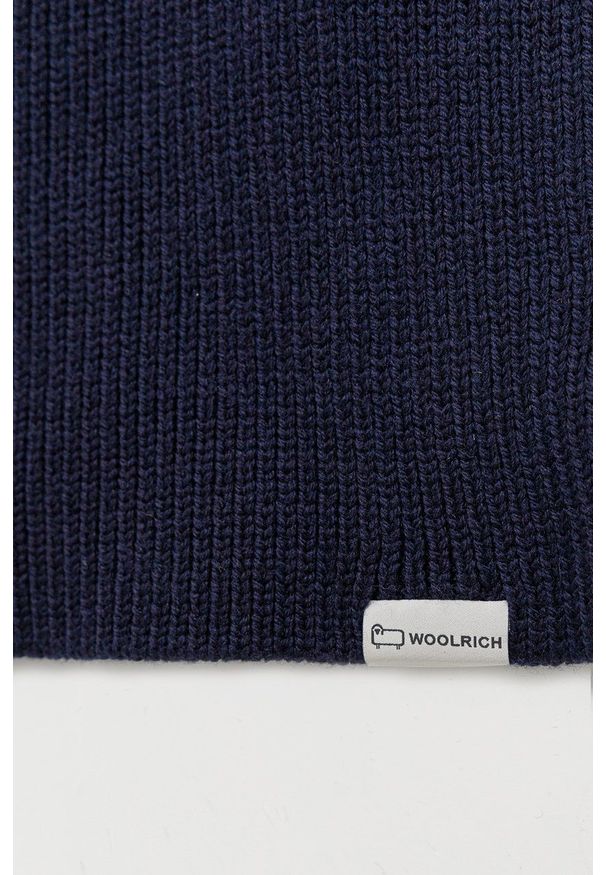 Woolrich Szalik wełniany kolor granatowy gładki. Kolor: niebieski. Materiał: wełna. Wzór: gładki