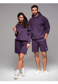 Ombre Clothing - Komplet dresowy UNISEX bluza z kapturem + szorty w stylu athleisure – fioletowe V13 - Rozmiar: XS/S. Typ kołnierza: kaptur. Kolor: fioletowy. Materiał: dresówka. Długość: krótkie. Wzór: aplikacja. Styl: elegancki, sportowy