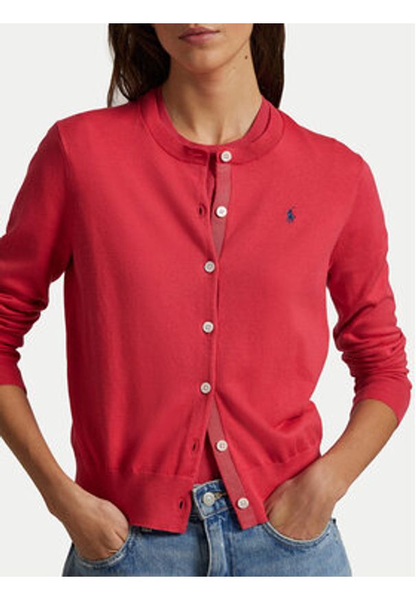 Polo Ralph Lauren Kardigan 211891672024 Czerwony Regular Fit. Typ kołnierza: polo. Kolor: czerwony. Materiał: bawełna