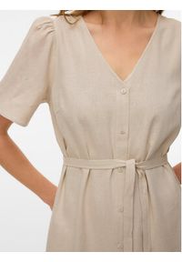 Vero Moda Sukienka letnia Mymilo 10340466 Beżowy Regular Fit. Kolor: beżowy. Materiał: len, wiskoza. Sezon: lato #5