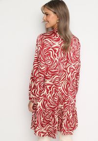 Born2be - Bordowa-Beżowa Sukienka Mini z Falbanką i Abstrakcyjnym Wzorem Ovina. Kolor: czerwony. Długość rękawa: długi rękaw. Długość: mini #4