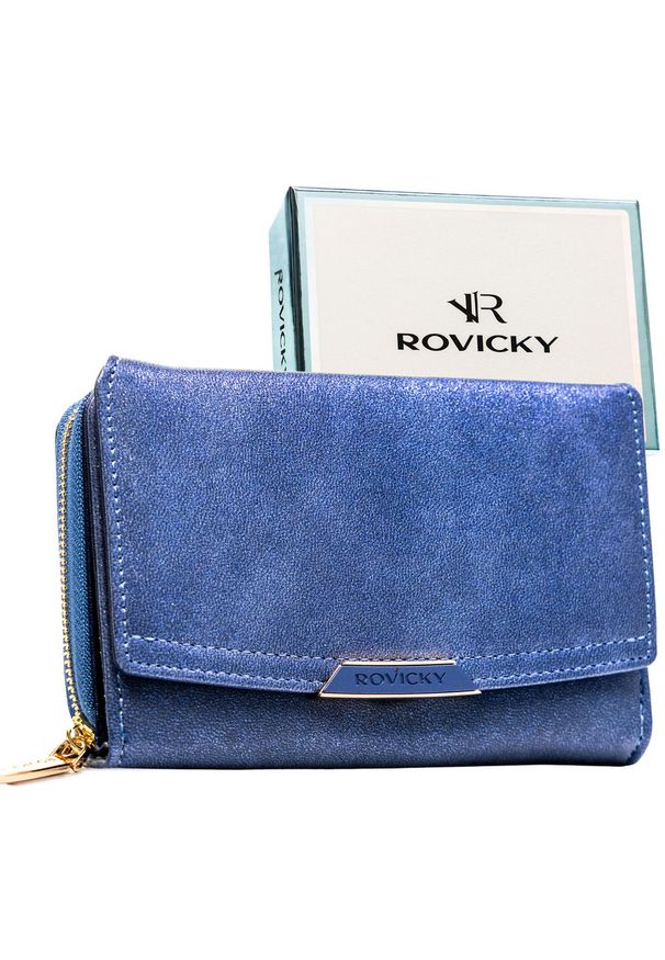 ROVICKY - Średni portfel damski ze skóry ekologicznej w granatowym kolorze - Rovicky. Kolor: niebieski. Materiał: skóra ekologiczna