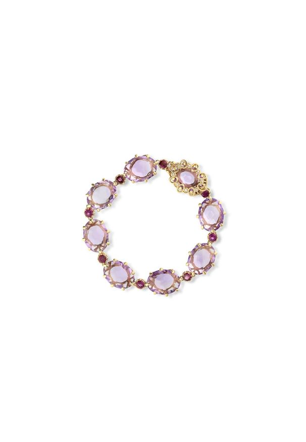 W.KRUK Wspaniała Złota Bransoletka - złoto 750, Brylant 0,11 ct,ametyst.... Materiał: złote. Kolor: złoty. Wzór: aplikacja. Kamień szlachetny: ametyst, brylant