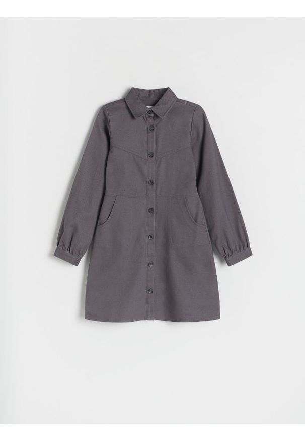 Reserved - Bawełniana sukienka - ciemnoszary. Kolor: szary. Materiał: bawełna. Typ sukienki: proste