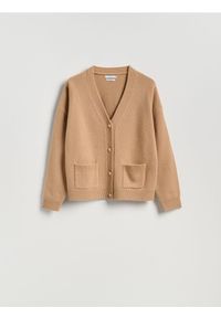 Reserved - Wełniany kardigan - brązowy. Kolor: brązowy. Materiał: wełna