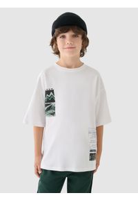 4f - 4F T-shirt z nadrukiem chłopięcy - biały 164 (13-14 lat). Okazja: na co dzień. Kolor: biały. Materiał: bawełna, jersey, dzianina. Długość rękawa: krótki rękaw. Długość: krótkie. Wzór: nadruk. Sezon: lato. Styl: sportowy, klasyczny, casual