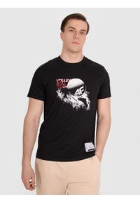 4f - 4F T-shirt regular z nadrukiem siatkarskim męski - czarny M. Okazja: do domu, na co dzień. Kolor: czarny. Materiał: jersey, materiał, bawełna. Wzór: nadruk. Styl: casual, sportowy, klasyczny #1