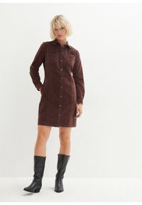 bonprix - Sukienka sztruksowa ze stretchem. Kolor: brązowy. Materiał: sztruks
