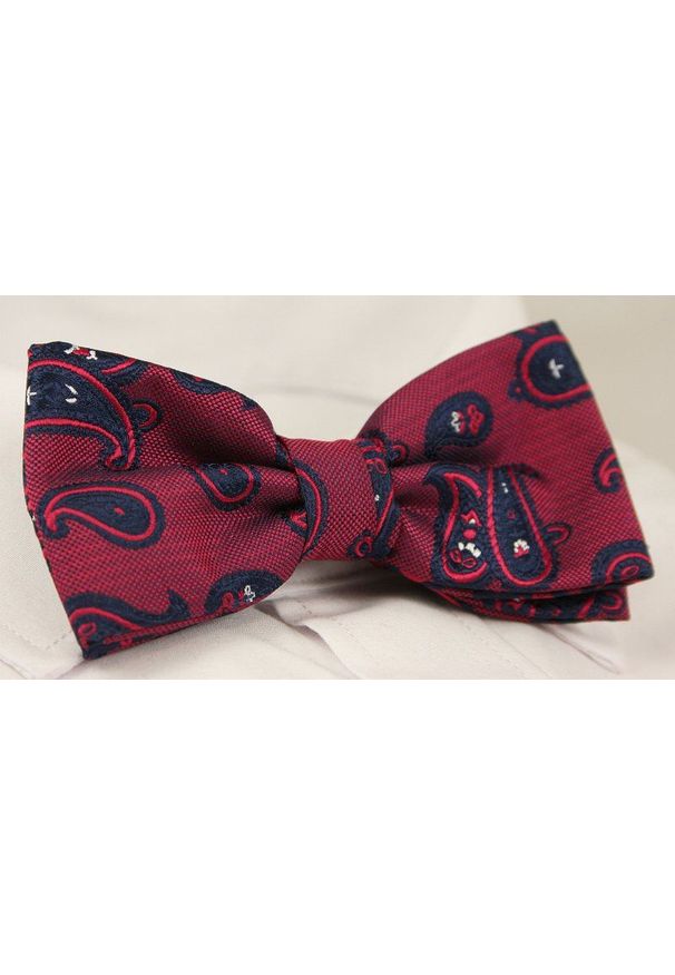 Alties - Czerwono-Granatowa Mucha Męska -ALTIES- z Taką Samą Poszetką, Wzór Paisley, Łezki. Kolor: czerwony, wielokolorowy, niebieski. Wzór: paisley. Styl: sportowy, elegancki