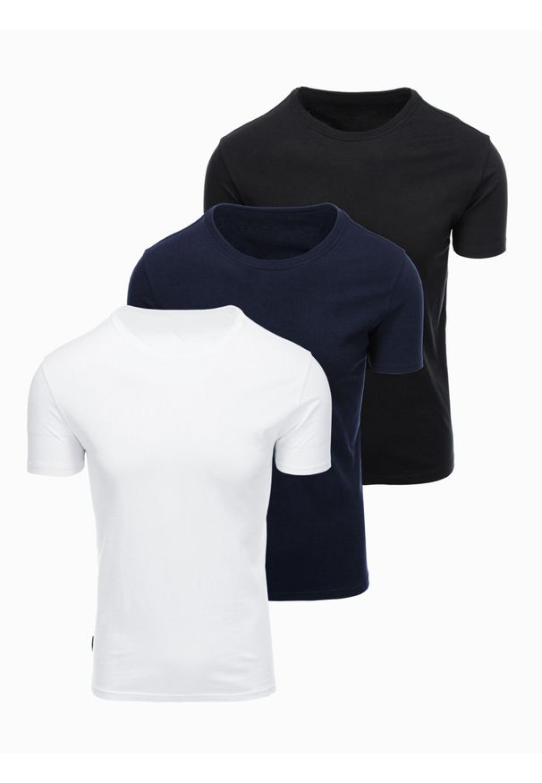 Ombre Clothing - Zestaw męskich t-shirtów bawełnianych BASIC z okrągłym dekoltem – czarny/biały/granatowy V1 - Rozmiar: M. Okazja: na co dzień, do pracy. Kolor: biały. Materiał: bawełna. Wzór: gładki. Styl: casual
