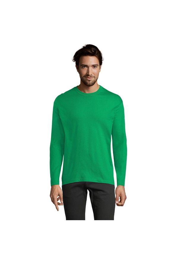 SOL'S - Męska Koszulka Z Długim Rękawem Monarch. Kolor: zielony. Długość rękawa: długi rękaw. Długość: długie. Sport: turystyka piesza