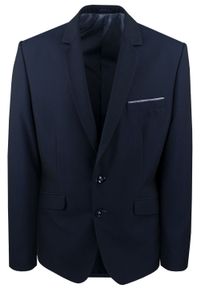 Granatowy Garnitur na Studniówkę lub Wesele - Taliowany - Casino. Kolor: niebieski. Materiał: poliester, wiskoza #7