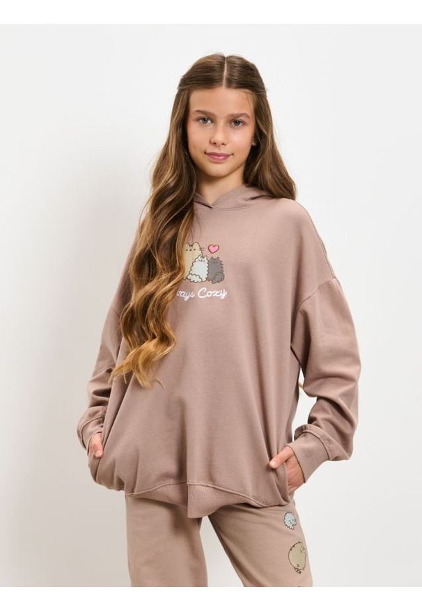 Sinsay - Bluza hoodie Pusheen the Cat - brązowy. Kolor: brązowy