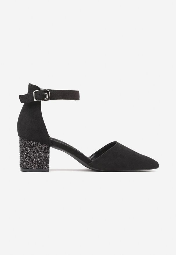 Born2be - Czarne Eleganckie Czółenka Vices na Brokatowym Obcasie z Wkładką ze Skóry Naturalnej Leadora. Nosek buta: szpiczasty. Zapięcie: pasek. Kolor: czarny. Materiał: skóra. Obcas: na obcasie. Styl: elegancki. Wysokość obcasa: średni