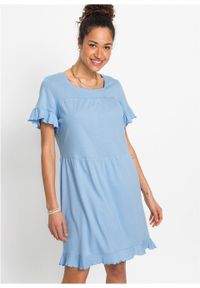 Sukienka shirtowa z falbanami bonprix jasnoniebieski. Kolor: niebieski. Sezon: lato. Długość: midi #2
