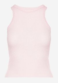Born2be - Różowy Top z Prążkowanego Materiału Ovilora. Okazja: na co dzień, na spacer. Kolor: różowy. Materiał: materiał, prążkowany. Styl: casual #5