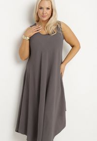 Born2be - Szara Rozkloszowana Sukienka z Bawełną Nairilo. Okazja: na spacer. Kolor: szary. Materiał: bawełna. Sezon: lato. Styl: klasyczny, elegancki #3